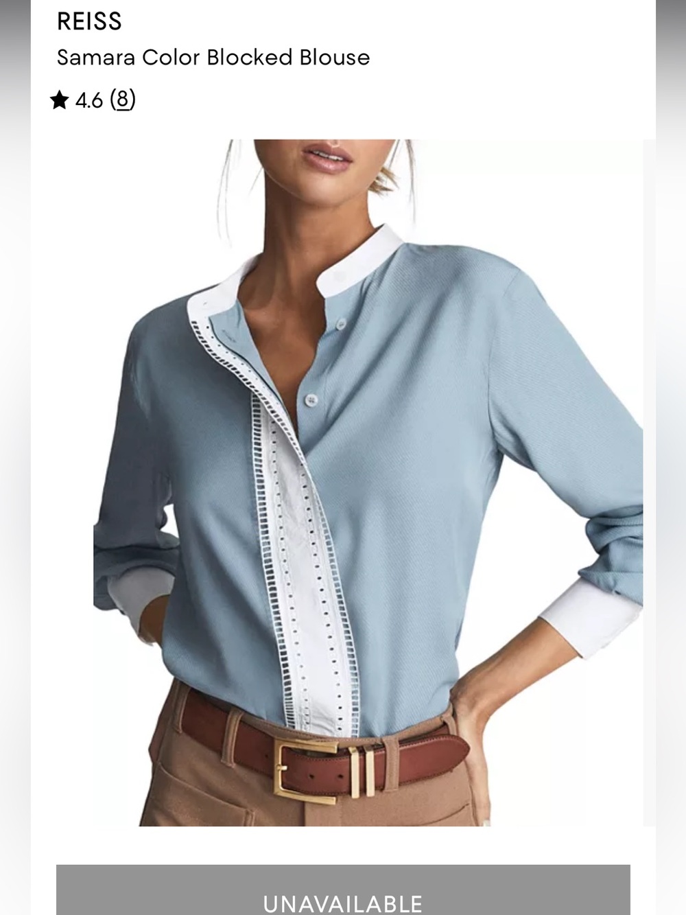 Reiss Samara Sky Blue and White Color Blocked Button Down Blouse
